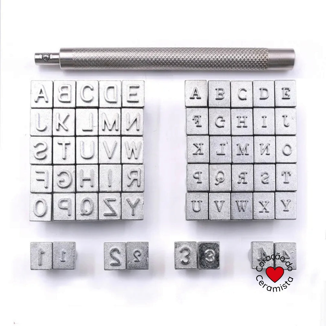 Conjunto de Letras e Números em Aço Inoxidável para Argila — 3,5 mm ou 6,5 mm