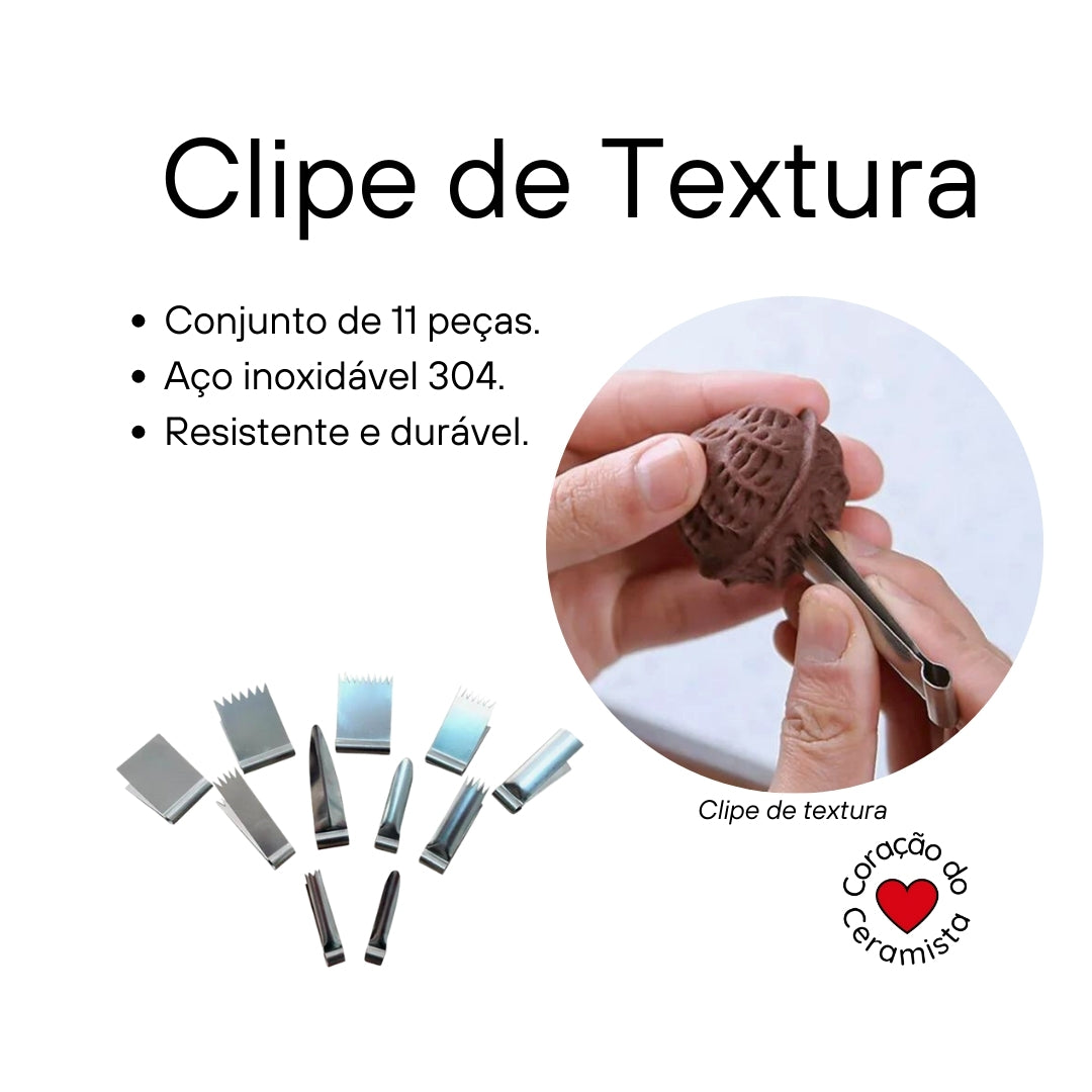Clipes de Textura para Argila em Inox 304 — Kit com 11 Peças