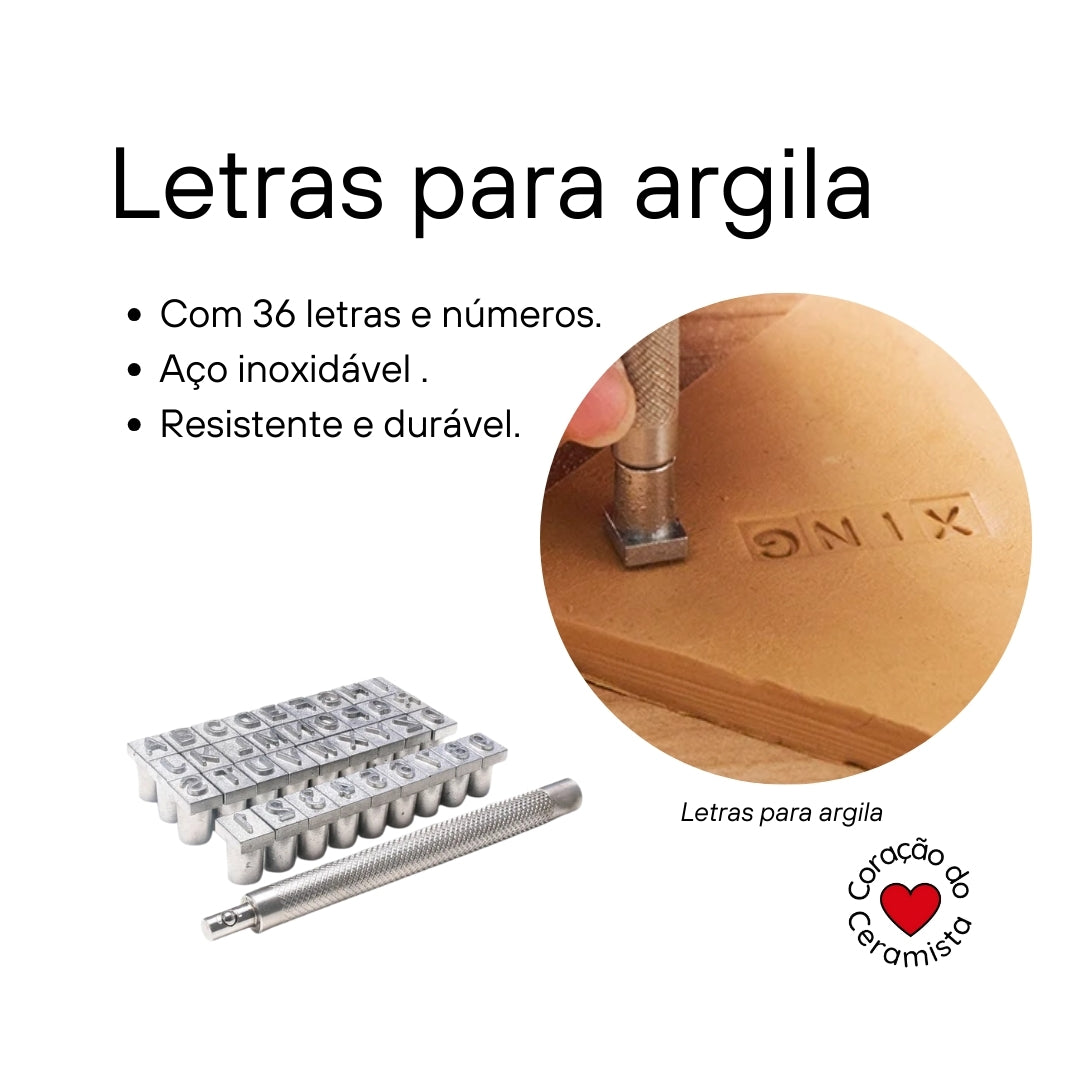 Conjunto de Letras e Números em Aço Inoxidável para Argila — 3,5 mm ou 6,5 mm