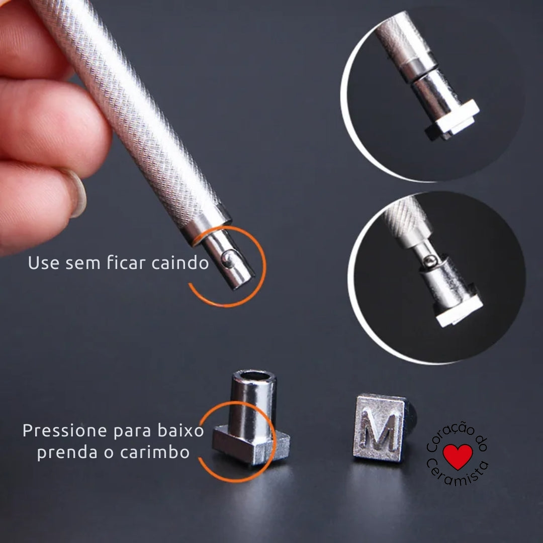 Conjunto de Letras e Números em Aço Inoxidável para Argila — 3,5 mm ou 6,5 mm