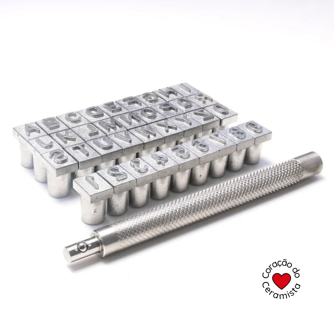Conjunto de Letras e Números em Aço Inoxidável para Argila — 3,5 mm ou 6,5 mm