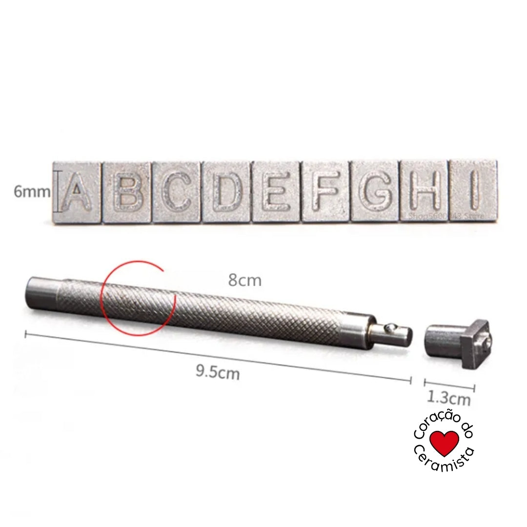 Conjunto de Letras e Números em Aço Inoxidável para Argila — 3,5 mm ou 6,5 mm