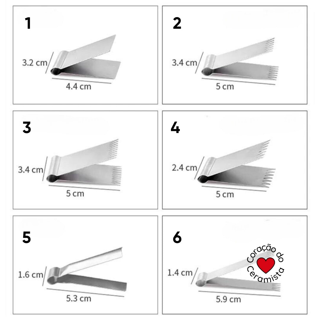 Clipes de Textura para Argila em Inox 304 — Kit com 11 Peças