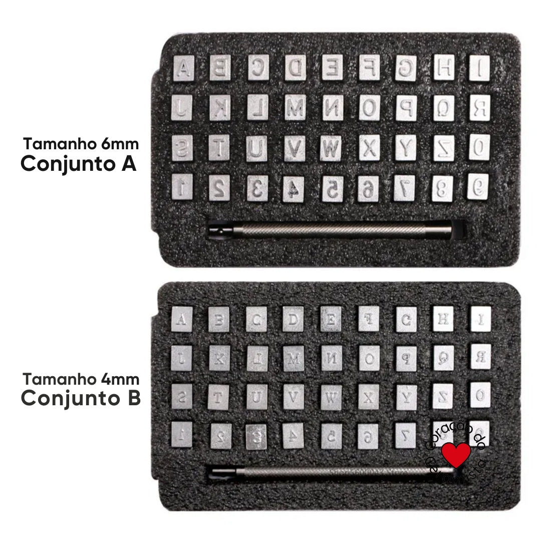 Conjunto de Letras e Números em Aço Inoxidável para Argila — 3,5 mm ou 6,5 mm