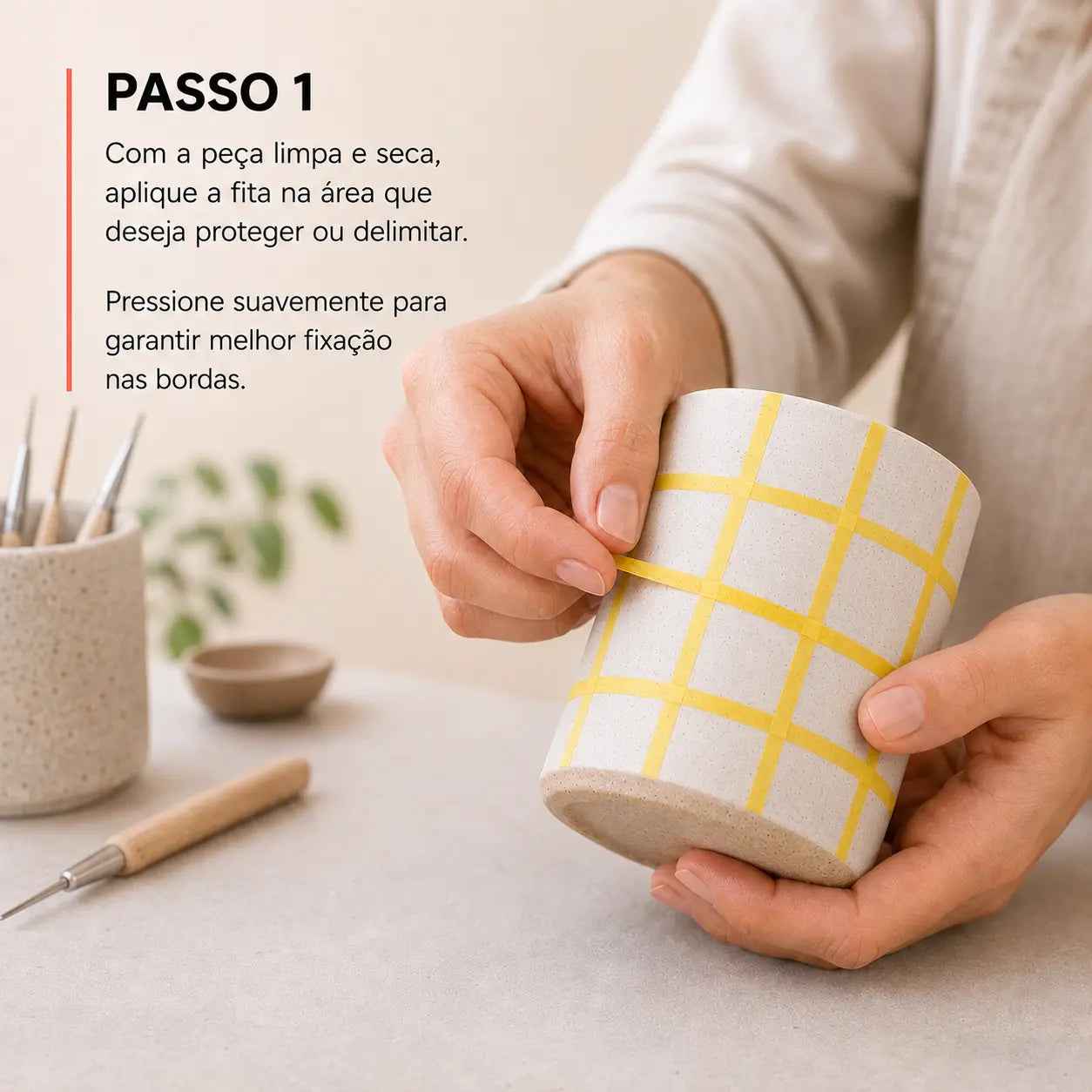 Como usar fitas para esmaltação cerâmica em xícara artesanal