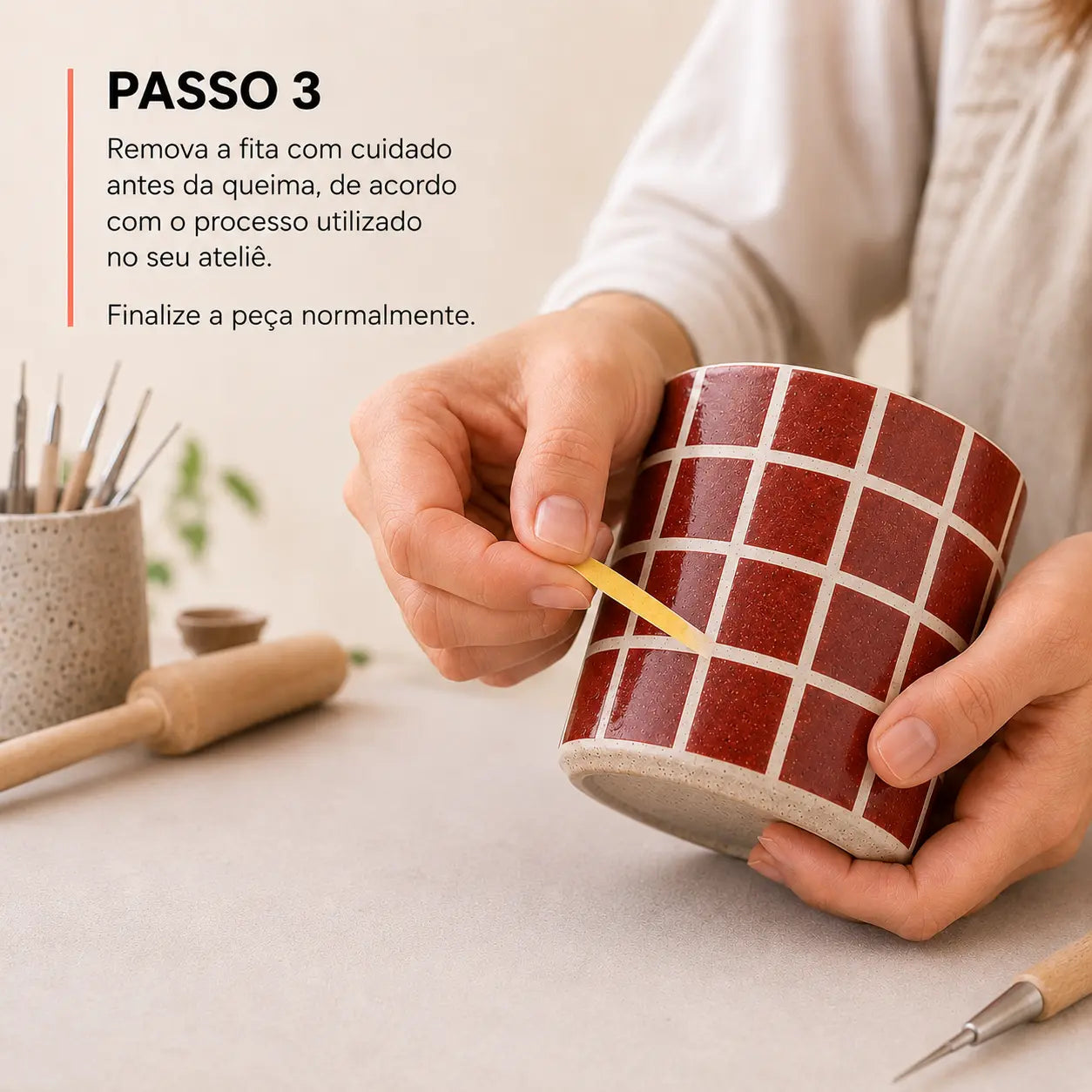 Como usar fitas para esmaltação cerâmica em xícara artesanal