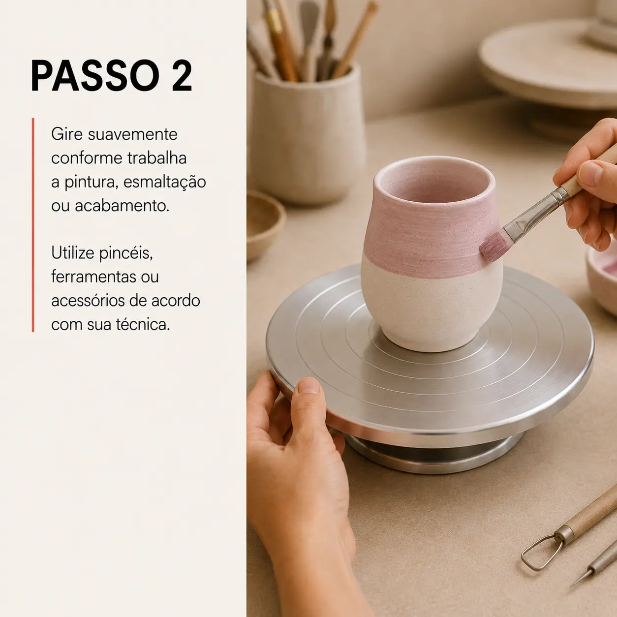 Torno Manual para Cerâmica — Liga de Alumínio para Pintura e Acabamento